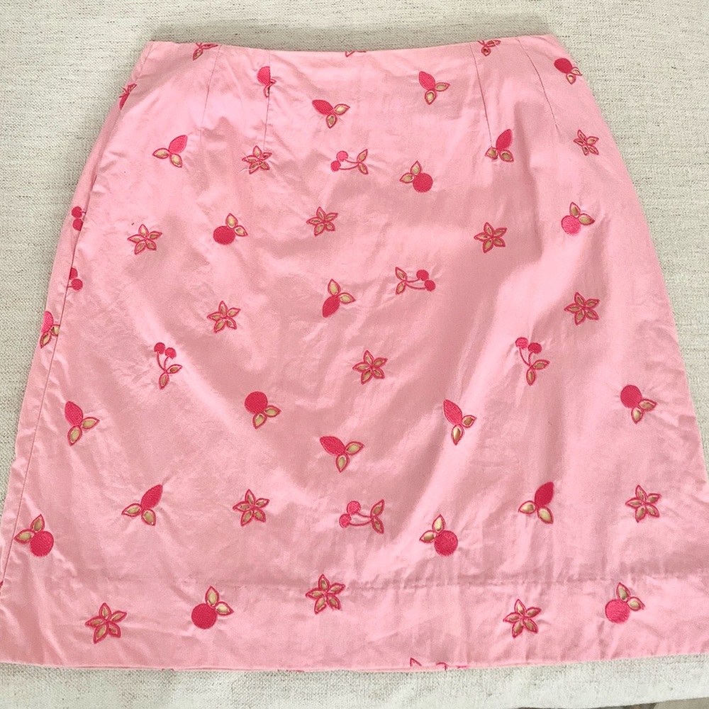 Lilly Pulitzer Pink Cherry Skirt with embroidered cherries & flowers